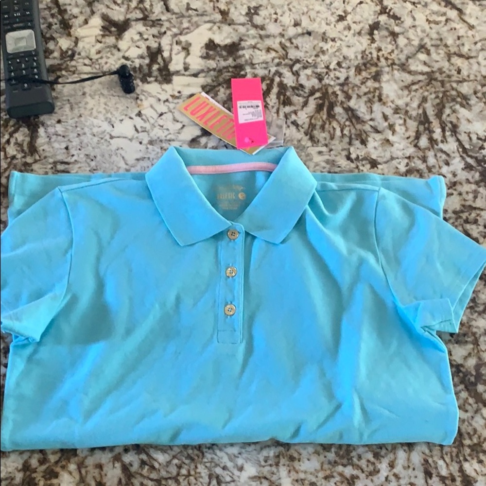 Lily pulitzer teal short sleeve polo